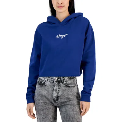 Hugo Boss Women's Logo Cropped Hooded Sweatshirt In Blue