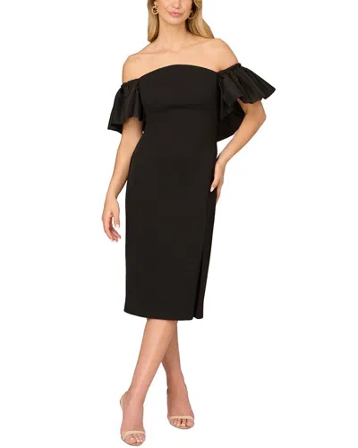 Aidan Mattox Combo Fabric Midi Dress In Black