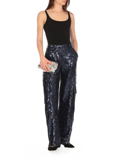 Rotate Birger Christensen Sequinned Cargo Pants In Blue