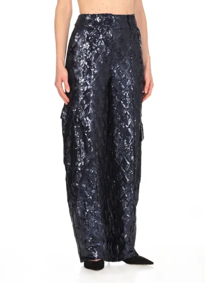 Rotate Birger Christensen Sequinned Cargo Pants In Blue