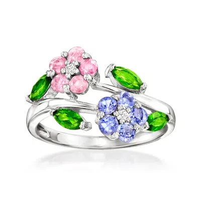 Ross-simons Multi-gemstone Flower Ring In Sterling Silver In Green