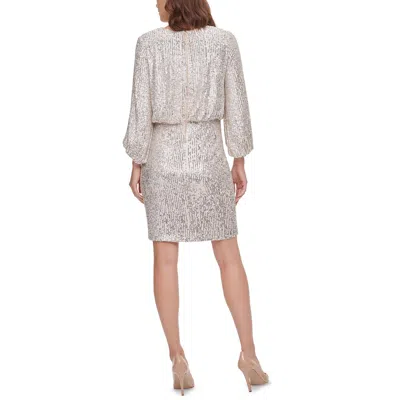 Eliza J Womens Sequined Stretch Fit & Flare Dress In Silver