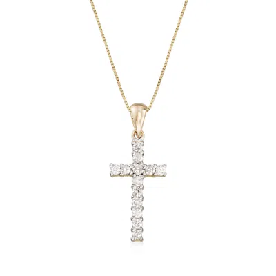 Ross-simons Diamond Cross Pendant Necklace In 14kt Yellow Gold In Multi