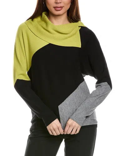 Joseph Ribkoff Asymmetrical Sweater In Wasabi/black/grey Melange In Green