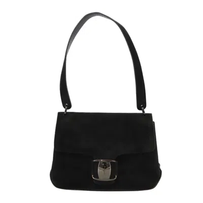 Pre-owned Ferragamo Vara Suede Shoulder Bag () In Black