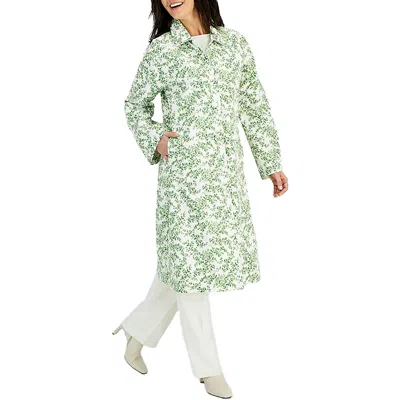 Private Label Womens Floral Print Long Raincoat In Green