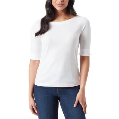 Gloria Vanderbilt Womens Crewneck Elbow Sleeve Pullover Top In White