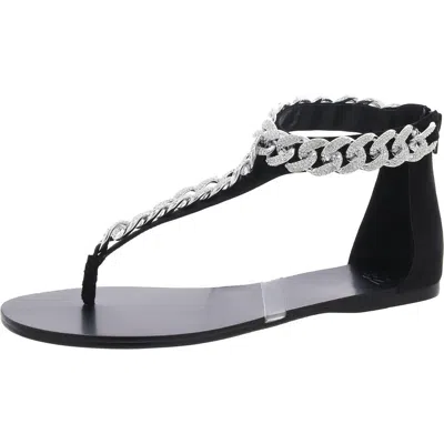 Aaj By Aminah Aurora Womens Faux Leather Embellished T-strap Sandals In Black