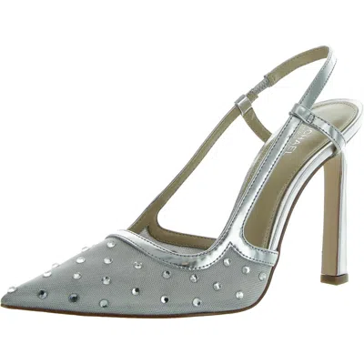 Michael Michael Kors Alora Womens Leather Rhinestone Slingback Heels In Silver
