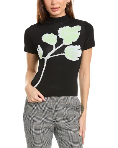 Gracia Flower Mock Neck Top In Black