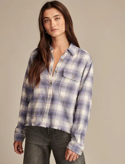 Lucky Brand Raw Edge Plaid Button-up Shirt In Purple