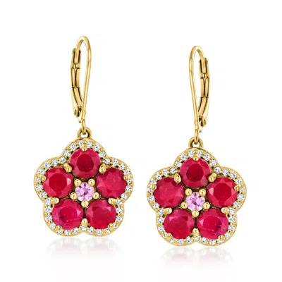 Ross-simons Ruby And White Topaz Flower Drop Earrings With . Pink Sapphires In 18kt Gold Over Sterling In Red