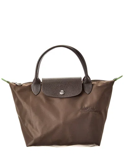 Longchamp Le Pliage Green Small Canvas Short Handle Handbag In Brown