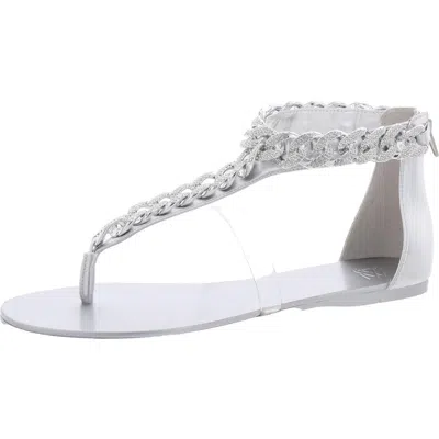 Aaj By Aminah Aurora Womens Faux Leather Embellished T-strap Sandals In Silver