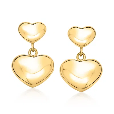 Ross-simons Italian 18kt Gold Over Sterling Double Puffed-heart Drop Earrings In Yellow