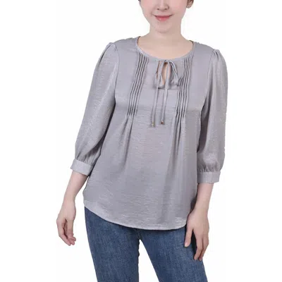Ny Collection Women's Elbow Sleeve Satin Blouse In Grey