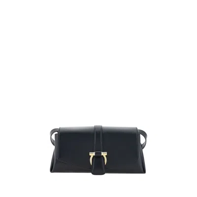 Ferragamo Black Crossbody Bag With Gancini Buckle Detail In Leather Woman In Black