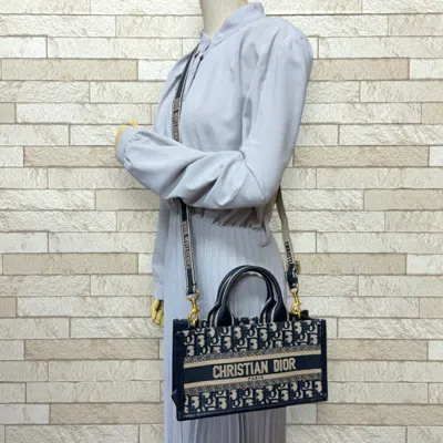 Pre-owned Dior Christian  Navy Canvas Leather Handbag Shoulder Bag ()