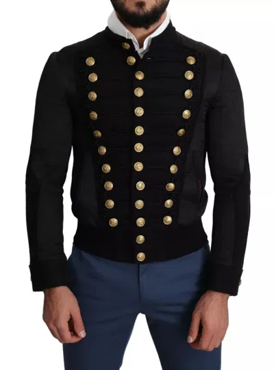 Dolce & Gabbana Black Button Embellished Cotton Blend Jacket In Black