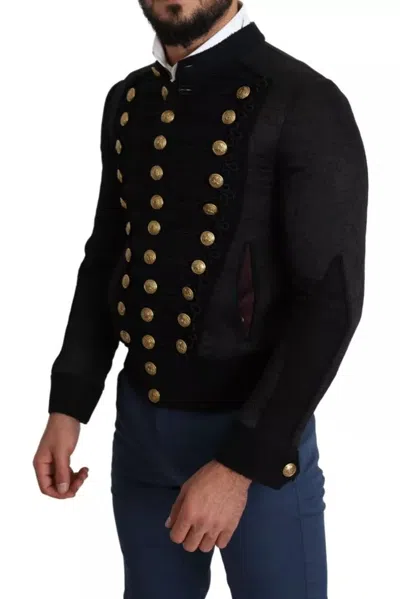 Dolce & Gabbana Black Button Embellished Cotton Blend Jacket In Black