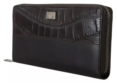 Dolce & Gabbana Brown Exotic Leather Zip Around Continental Clutch Men's Wallet In Brown