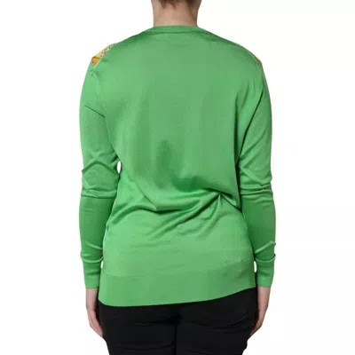 Dolce & Gabbana Green Silk Granita Al Limone Long Sleeves Sweater In Green