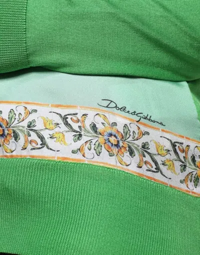 Dolce & Gabbana Green Silk Granita Al Limone Long Sleeves Sweater In Green