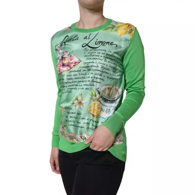 Dolce & Gabbana Green Silk Granita Al Limone Long Sleeves Sweater In Green