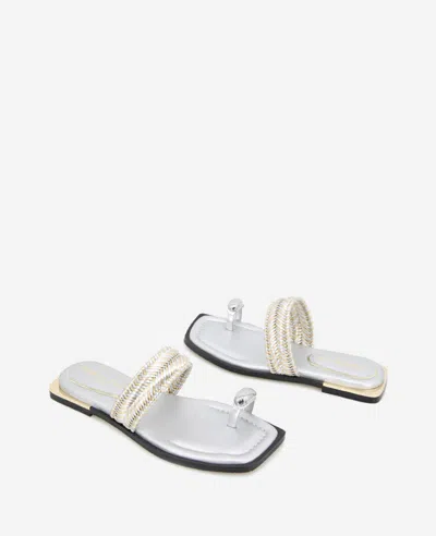 Kenneth Cole Andarna Metallic Woven Toe Ring Sandal In Silver Gold