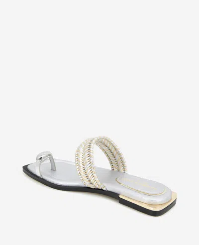 Kenneth Cole Andarna Metallic Woven Toe Ring Sandal In Silver Gold