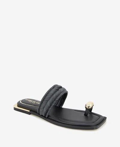 Kenneth Cole Andarna Leather Woven Toe Ring Sandal In Black