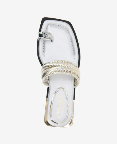 Kenneth Cole Andarna Metallic Woven Toe Ring Sandal In Silver Gold