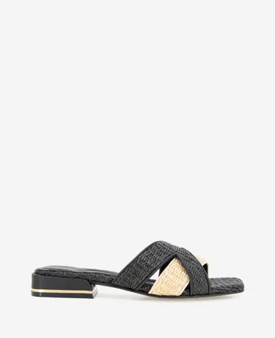 Kenneth Cole Issa Raffia Two Tone Sandal In Natural,black Raffia