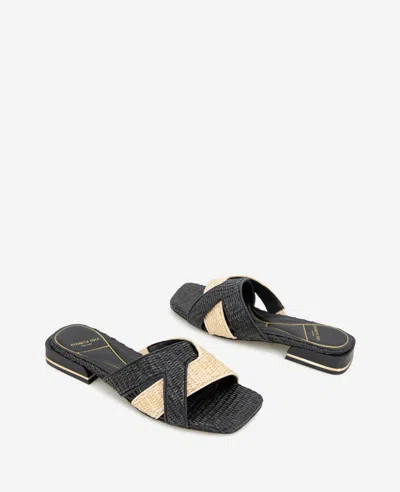 Kenneth Cole Issa Raffia Two Tone Sandal In Natural,black Raffia