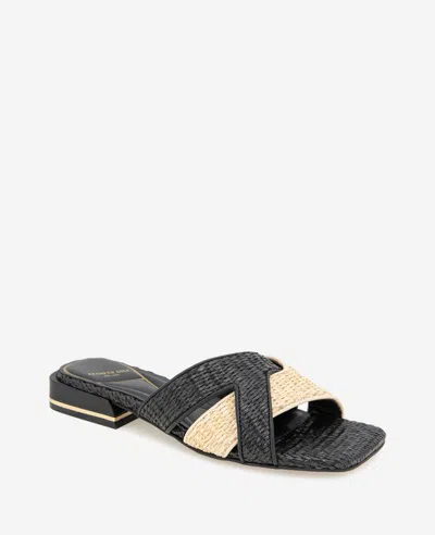 Kenneth Cole Issa Raffia Two Tone Sandal In Natural,black Raffia
