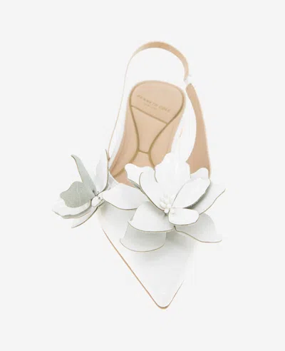 Kenneth Cole Tayla Patent Floral Appliqué Slingback In White Patent
