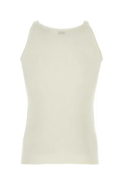 Saint Laurent White Tank Top With Cassandre Detail In Ribbed Cotton Man