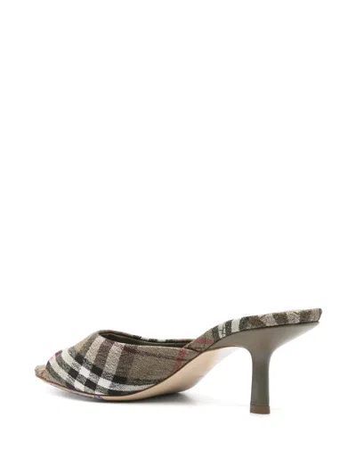 Burberry Khaki Check Linen Blend Mews High Mules