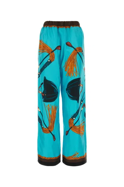 Gucci Equestrian-print Silk Trousers