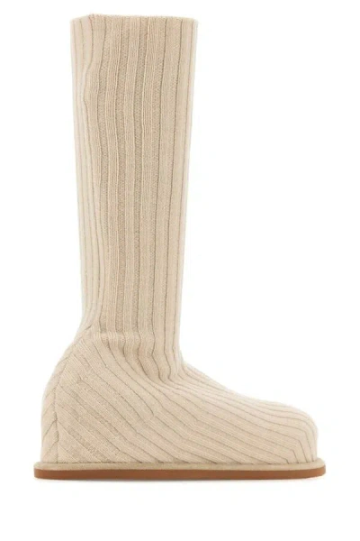 Amina Muaddi Ribbed Texture Flat Sole Sock-like Boots