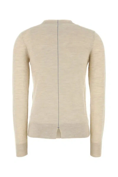 Burberry Sand Wool Cardigan With Ribbed Cuffs And Hem