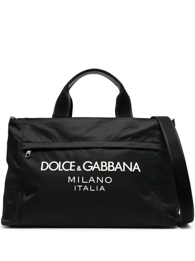 Dolce & Gabbana Black Gym Bag With Contrasting Logo Print In Polyamide Man