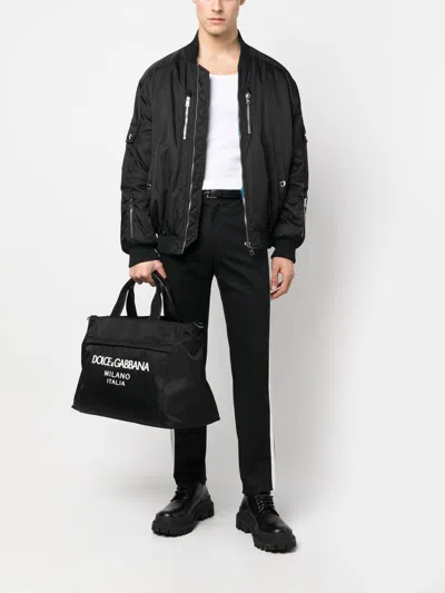 Dolce & Gabbana Black Gym Bag With Contrasting Logo Print In Polyamide Man