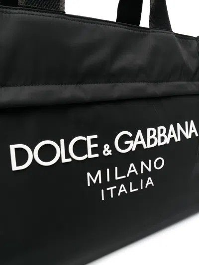 Dolce & Gabbana Black Gym Bag With Contrasting Logo Print In Polyamide Man
