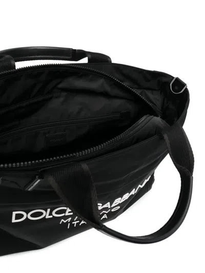Dolce & Gabbana Black Gym Bag With Contrasting Logo Print In Polyamide Man