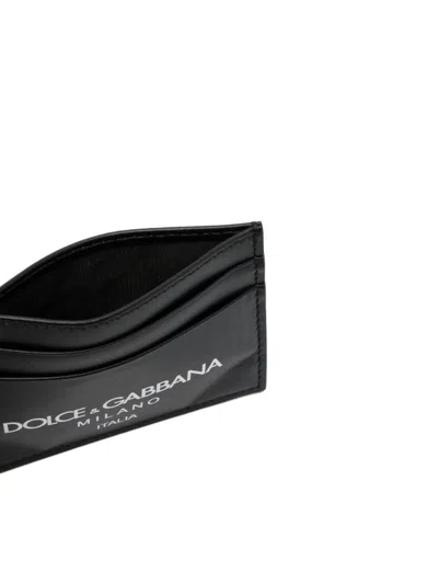 Dolce & Gabbana Calf Leather Cardholder With White Logo In Black