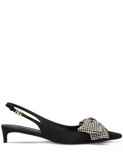 Dolce & Gabbana Satin Sling-back With Rhinestone Embroidery