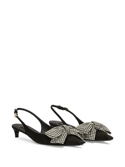 Dolce & Gabbana Satin Sling-back With Rhinestone Embroidery