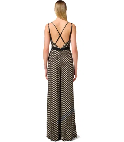 Elisabetta Franchi Black Pattern Jumpsuit With Rear Crossover Neck