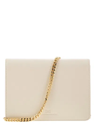 Elisabetta Franchi Cream-colored Bag With A Gold Chain Shoulder Strap